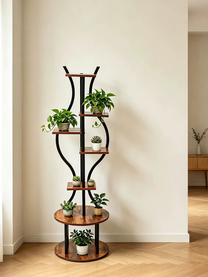 HiMISS 7-stufiges Eck-Pflanzenregal aus Metall in Matt, moderner Blumenständer für Wohnzimmer, Balkon und Terrasse, Höhe: 145 cm - Bild 7