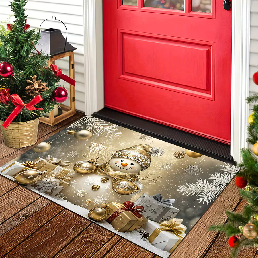 VIKAMA Weihnachtliche Fußmatte mit Schneemann-Muster in Weiß, rutschfest und schmutzabweisend, B/T: 60 x 40 cm - Bild 4