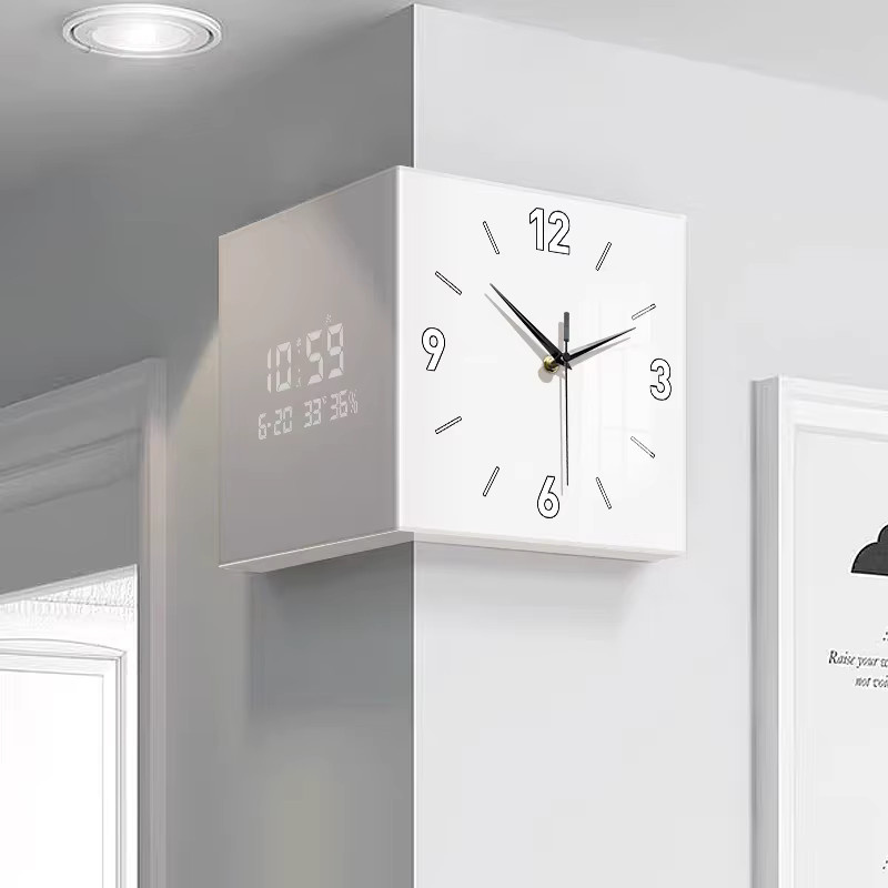 JIANKEXING Moderne Eck-Wanduhr in Weiß mit minimalistischem Design und warmweißem Licht - Bild 2