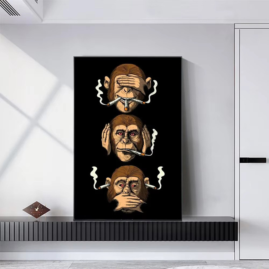 Abstrakte Wandkunst Potdemiel mit rauchendem Affen als mehrfarbiger Leinwanddruck für dein Zuhause - Bild 4