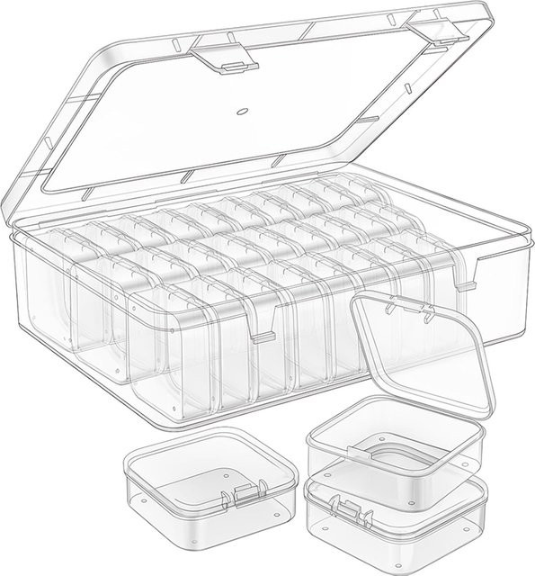 TMZ Büroklammer-Aufbewahrungsbox-Set aus Kunststoff, transparent, mehrkammerig, B/T/H: 10,0 x 10,0 x 5,5 cm - Bild 1