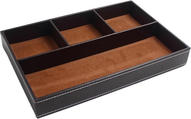 CosyHome Organizer Box aus Lederimitat mit 4 Fächern in Braun, B/T/H: 30,0 x 20,0 x 4,0 cm - Bild 1
