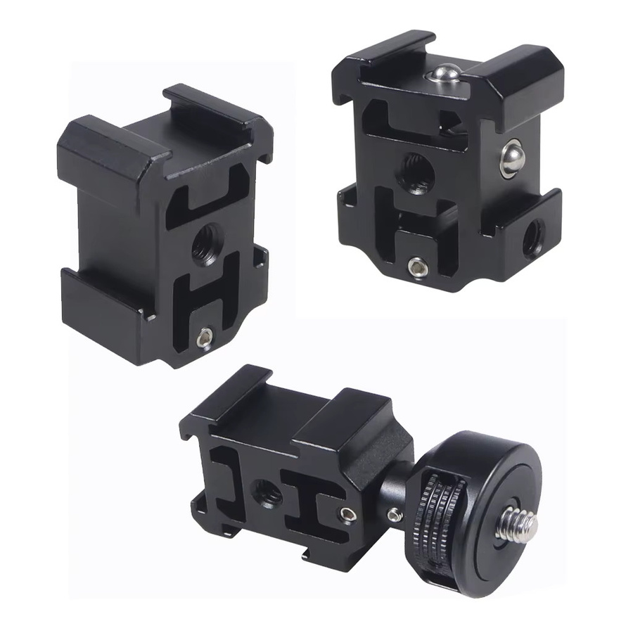Triple Cold Shoe Mount Adapter mit 1/4 Zoll Schraube in Schwarz für Nikon Canon Sony DSLR Cage Rig und DJI MIC 2 Halterung - Bild 2