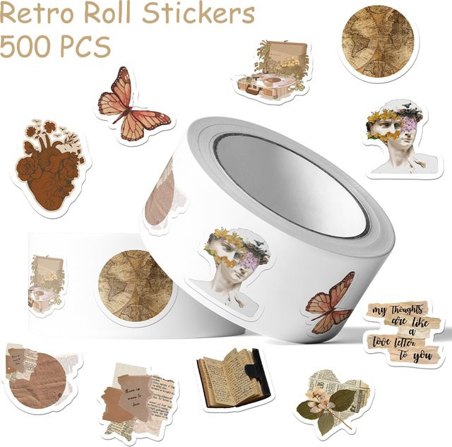 500 Stück Retro Rollen-Aufkleber im Ins-Style, wasserfeste ästhetische Sticker in Multicolour für Handy, Laptop, Notizbuch und Skateboard - Bild 1