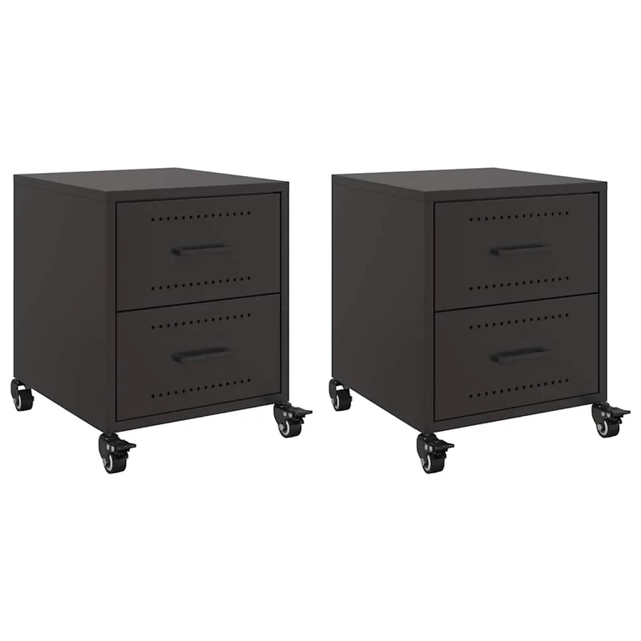 vidaXL Nachttische aus Stahl im 2er-Set, Schwarz, B: 36 cm, T: 39 cm, H: 43,5 cm - Bild 2