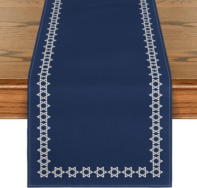 JINGYUE Pet Tischläufer Chanukka mit Hexagramm aus Leinen in Blau, B/H: 33 x 150 cm - Bild 1