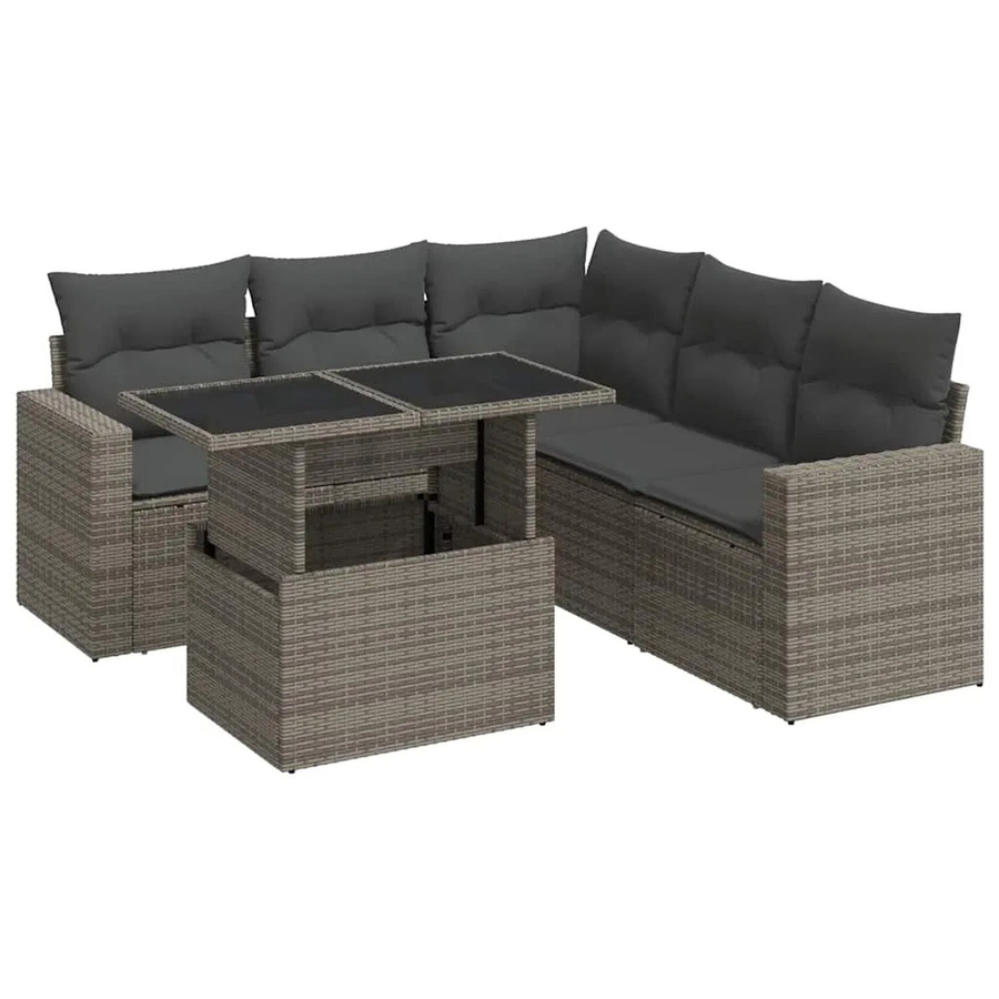 vidaXL 6-teiliges Gartenmöbel-Set aus Polyrattan in Grau mit L-Form und Kissen - Bild 2