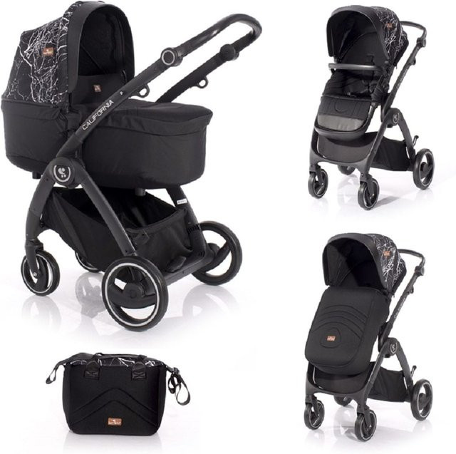 Lorelli Kinderwagen 2 in 1 California mit Babywanne, Sportsitz und Wickeltasche in Schwarz mit Alurahmen - Bild 1