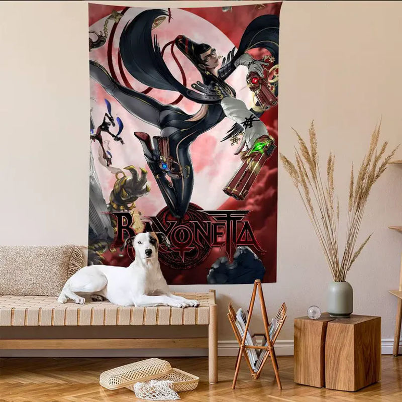 Bayonetta Wandteppich mit Mandala-Porträt im Bohemian-Stil, mehrfarbiger Textil-Wandbehang in Hochformat - Bild 6