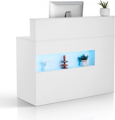 VEVOR Empfangstresen in Weiß mit LED-Beleuchtung, 2 Schubladen und Steckdosen, rechteckiger Tresen für Büro, Lobby oder Schönheitssalon, B/T/H: 120 x 47,5 x 100 cm - Bild 1