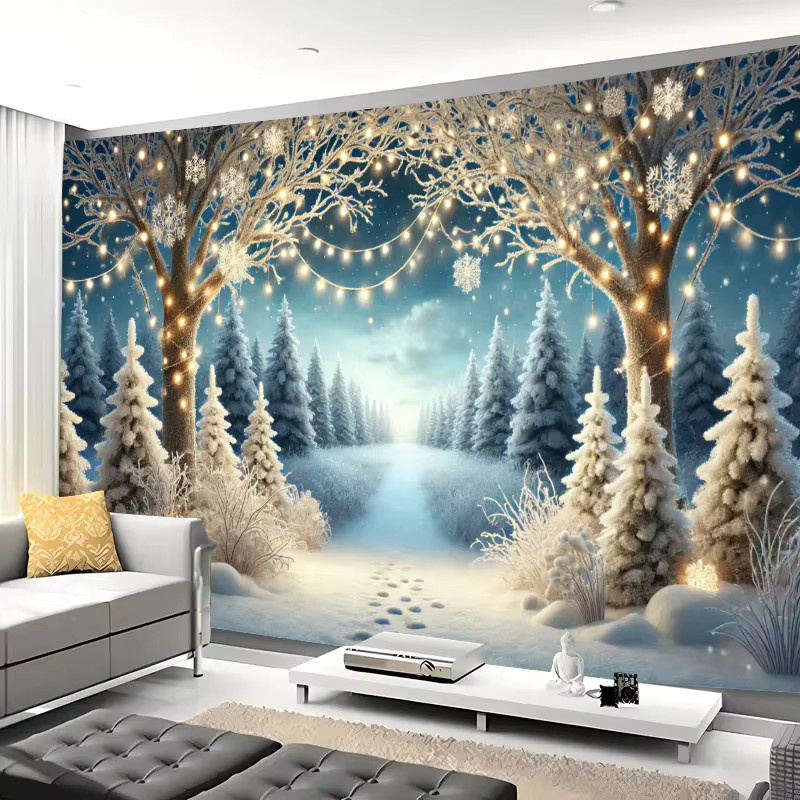 VIKAMA Weihnachts-Wandteppich Winterwunderland Schneeszene als dekorativer Wandbehang für Wohnzimmer, Schlafzimmer und Büro, B/H: 75 x 58 cm - Bild 2