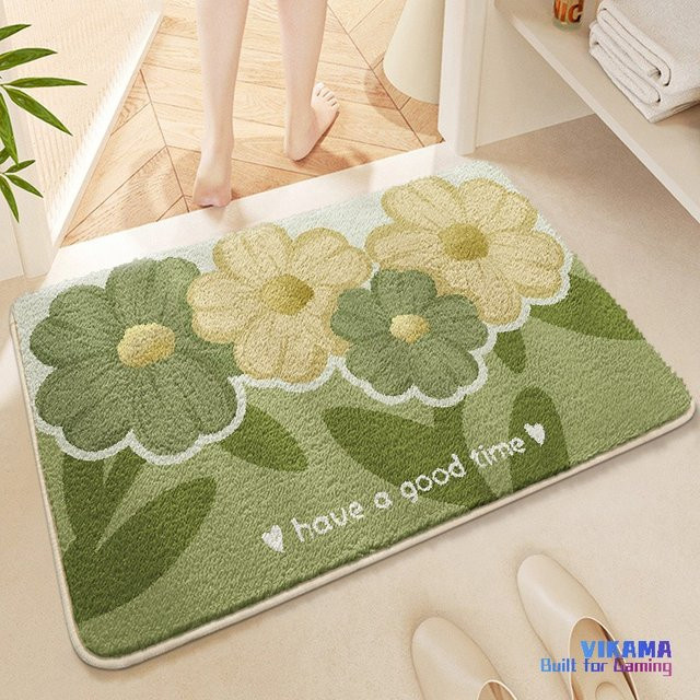 VIKAMA Rutschfeste Badezimmer Matte aus Kunstkaschmir mit floralem Design in Multicolour, B/T: 60 x 40 cm - Bild 1
