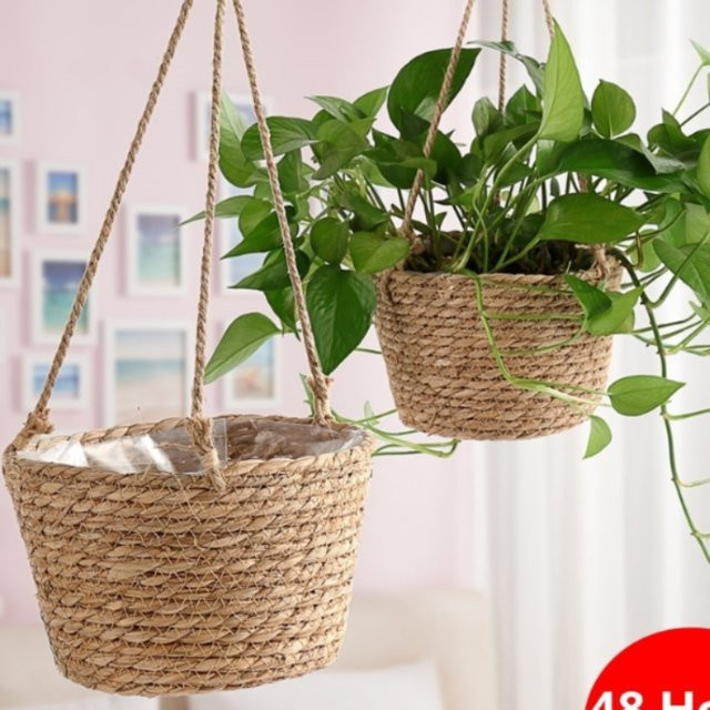 Makramee Hängepflanzkorb aus Jute in Beige und Braun im Boho-Stil für Indoor und Outdoor - Bild 1