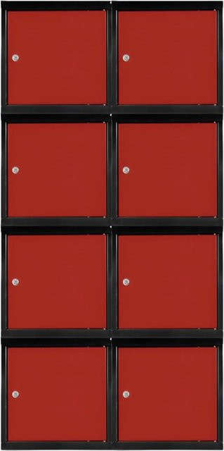 PROREGAL Schließfachwürfel Blocky Set mit 8 Einheiten, Zylinderschloss und 2 Schlüsseln, Anthrazit-Grau-Rot, B/T/H: 40 x 40 x 40 cm - Bild 1