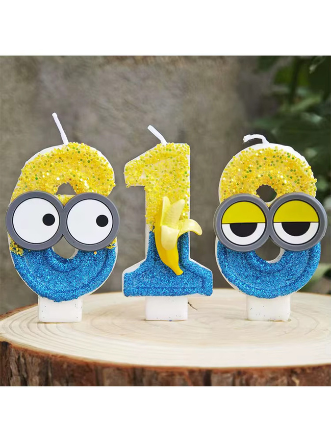 Potdemiel Bananenmann Kerze in Gelb für Kindergeburtstag und Kuchendekoration - Bild 3