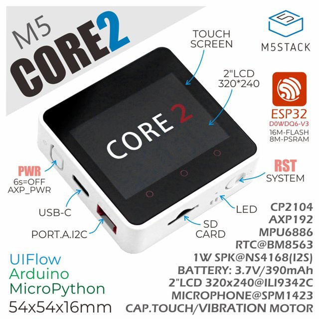M5Stack Core2 ESP32 IoT-Entwicklungsboard in Weiß - Bild 1