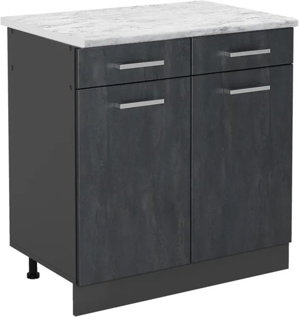 Vicco Küchenunterschrank R-Line Schubladenschrank in Schwarz Beton und Anthrazit mit Marmor-Optik, Breite: 80 cm - Bild 1