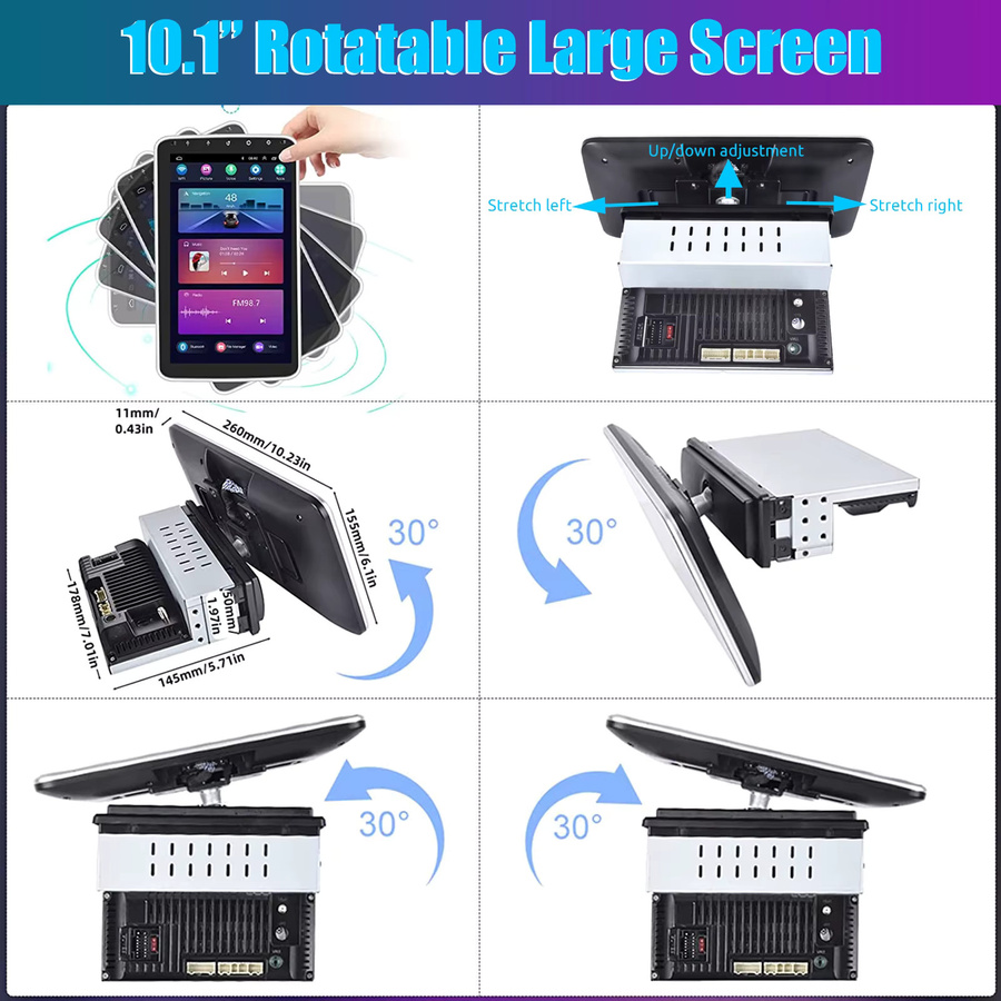 ESSGOO Universal Autoradio mit Android 15, 10.1 Zoll Touchscreen, 64 GB Speicher, 360 Grad drehbar, Wireless CarPlay, Android Auto, GPS, WiFi, Bluetooth und FM, Schwarz - Bild 2