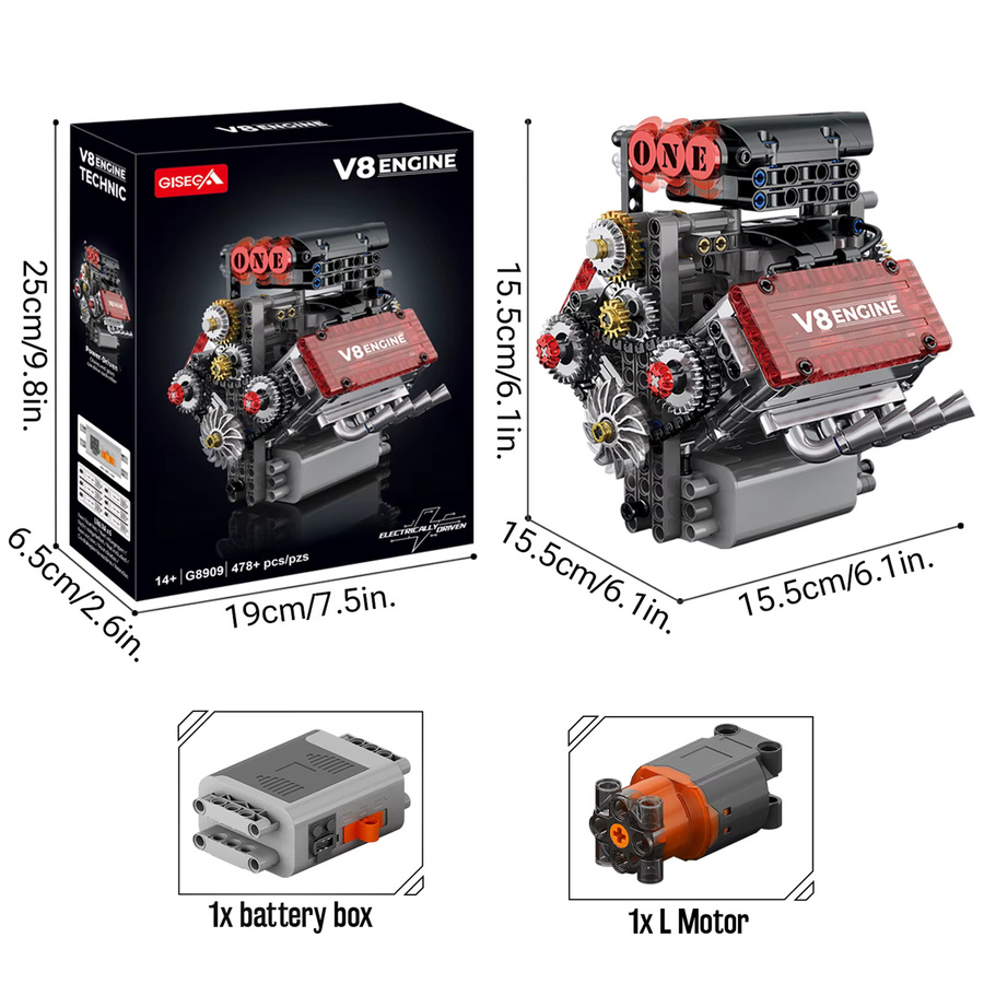 wishiot Simulation Sport Auto V8 Motor Modell, Bausteine, ab 14 Jahren - Bild 1