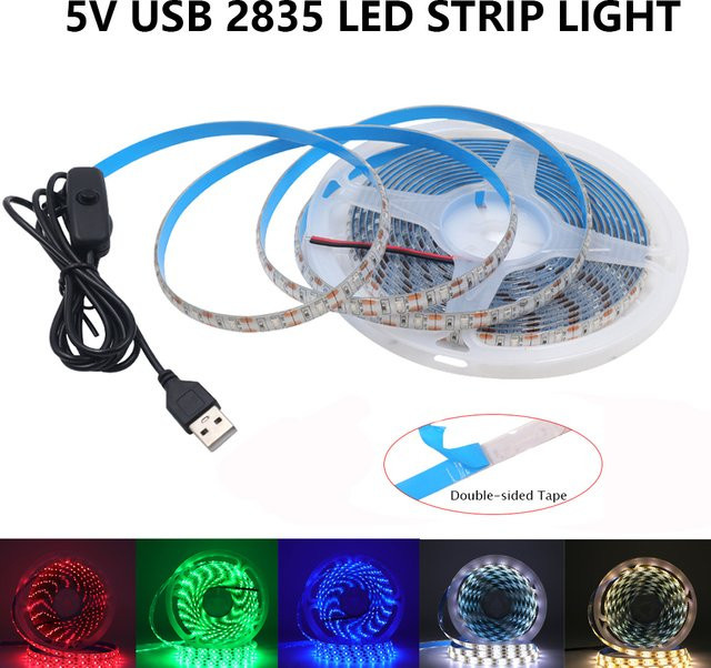 KISUFU USB LED Streifen mit Schalter, 5V wasserdichte 2835 SMD LED Leiste für Unterschränke, 60 LED/m, Farben: Rot, Blau, Weiß - Bild 1