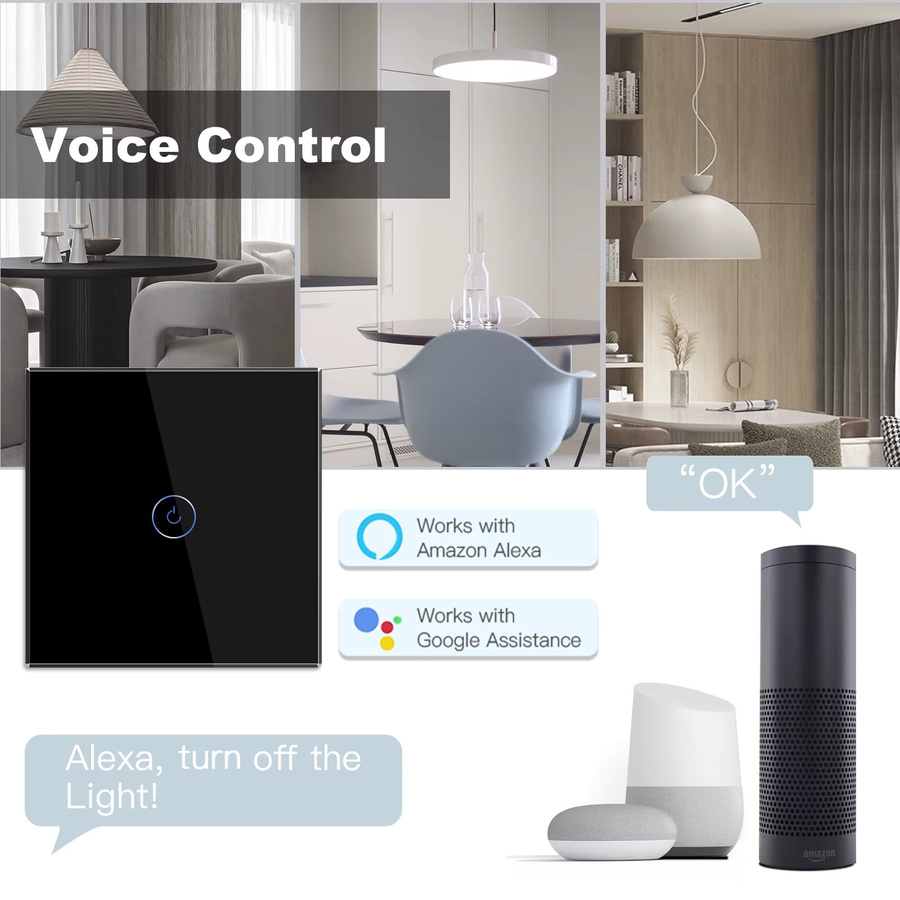 BSEED WIFI Smart-Lichtschalter mit Glaspanel in Weiß für Tuya Smart Life App, moderner WLAN-Wandschalter als 1/2/3-fach Ausführung - Bild 4