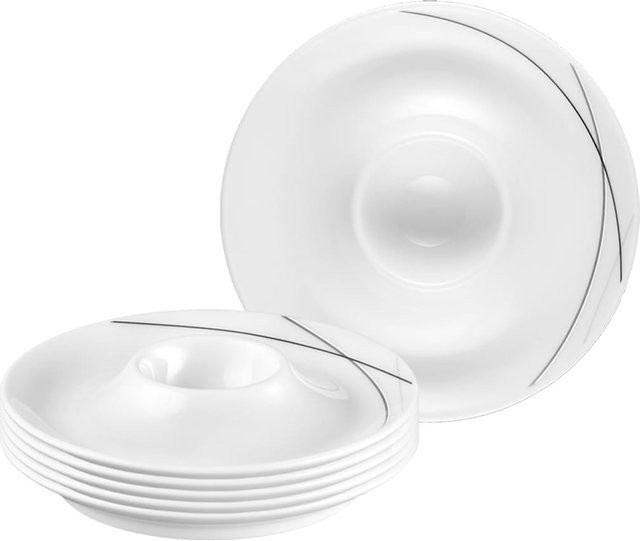 Seltmann Weiden Eierbecher mit Ablage Trio Highline aus Porzellan, Weiß, 6er Set, Durchmesser: 12,5 cm - Bild 1