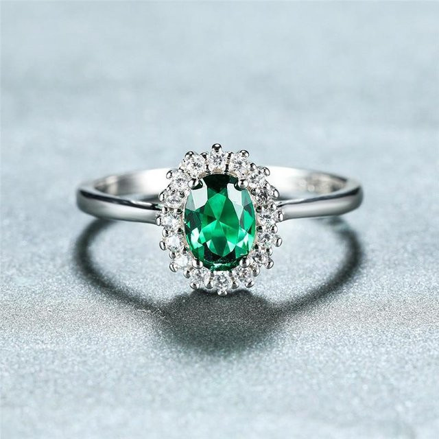 YIRAN Jewelry Ring, 925 Silber, Zirkonia, Damen, grün, oval - Bild 1
