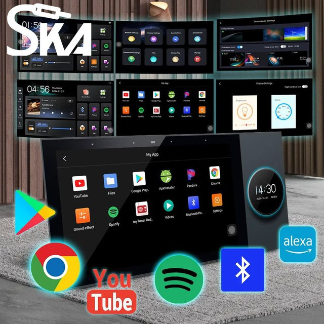 SKVA 7 Zoll Android 11 2-Zonen-Audio-Wandverstärker mit Alexa Sprachsteuerung und Tuya Smart Home Steuerung, WLAN-AV-Receiver, Schwarz - Bild 1