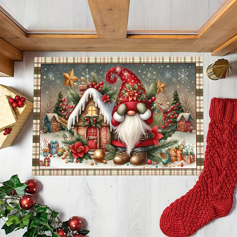 VIKAMA Weihnachtsteppich mit Cartoon Santa Claus Motiv, wetterfest, mehrfarbig, B/T: 60 x 40 cm - Bild 4
