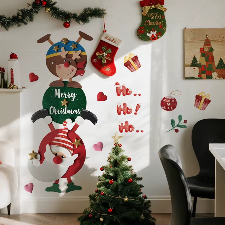 BRUP Wandaufkleber Weihnachtsmann und Rentier, Mehrfarbig, Weihnachtsdekoration für Wohnzimmer und Eingangsbereich - Bild 2