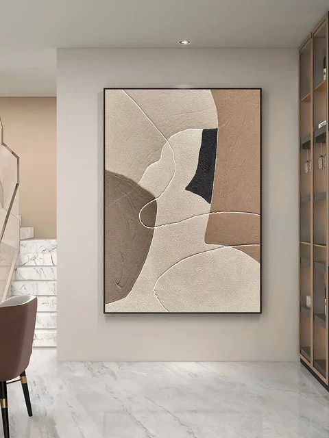 Handgemachtes abstraktes Leinwandgemälde von Potdemiel in Beige und Braun als moderne Wandkunst für dein Wohnzimmer - Bild 1