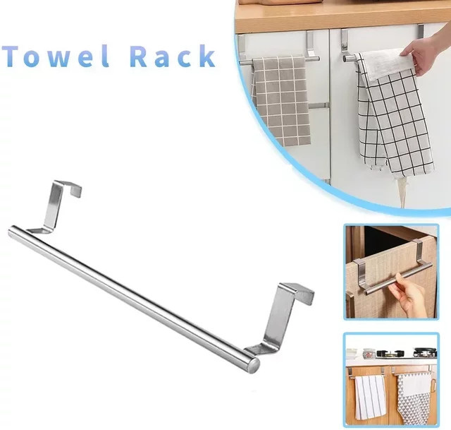 Edelstahl Handtuchhalter zum Aufhängen über der Tür, Handtuchstange in Silber/Chrom für Bad und Küche - Bild 1