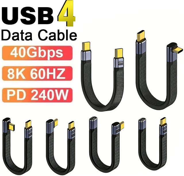 DOONJIEY USB4 Kurzkabel mit 40Gbps Datenübertragung und 240W PD Schnellladung, Thunderbolt kompatibel, USB-C auf USB-C, Schwarz - Bild 1