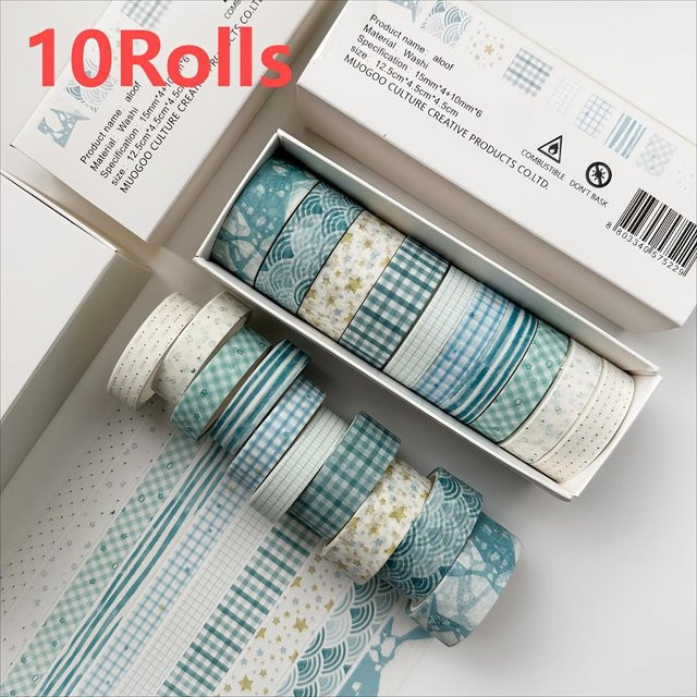 SZwatch Washi Tape Set aus Papier mit 10 Rollen in Blau für dein DIY Tagebuch und zur Dekoration - Bild 1