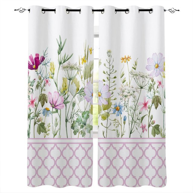 A Family Of Home Textiles Semi-transparente Fenstervorhänge mit floralem Frühlingsblumen-Design in Vanille und Multicolour, Breite: 50 cm, Höhe: 130 cm, 2er-Set inklusive Haken - Bild 1