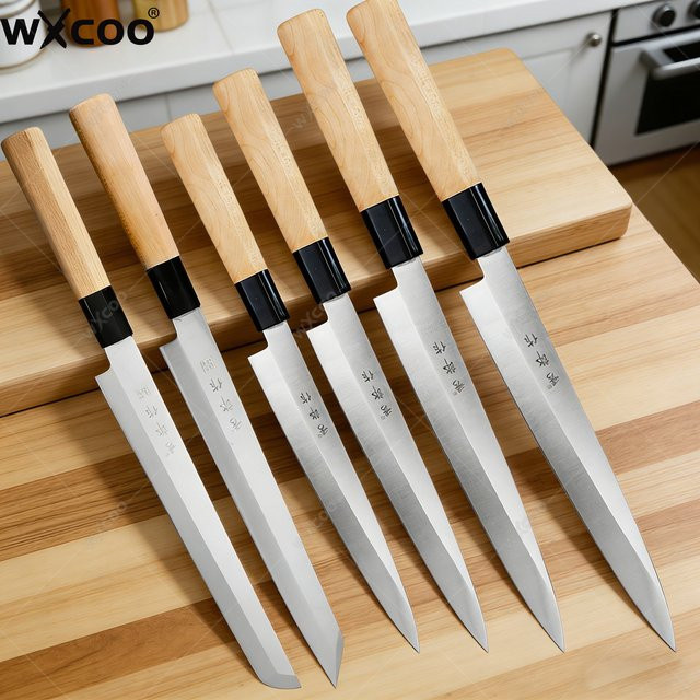 WXCOO Profi-Küchenmesser für Sashimi und Sushi aus Silber mit Holzgriff für Fisch und Rohfleisch - Bild 1