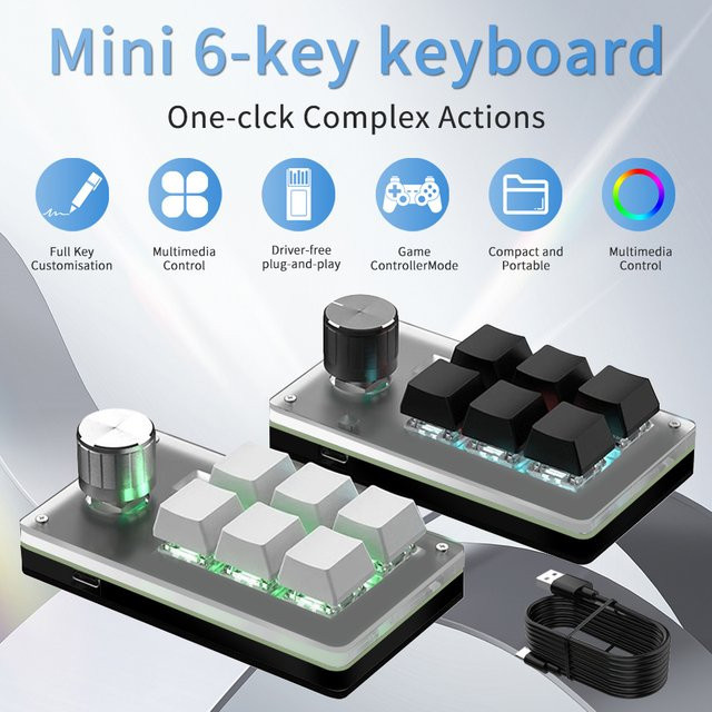 GGBEE RGB Mechanische Makro-Tastatur mit 6 Tasten und 1 Mini-Knopf in Weiß für Photoshop und Gaming via USB - Bild 1