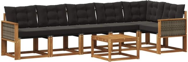 vidaXL Outdoor-Sofagarnitur L-Form aus Akazienholz mit Textilene und Kissen, Schwarz und Braun - Bild 1