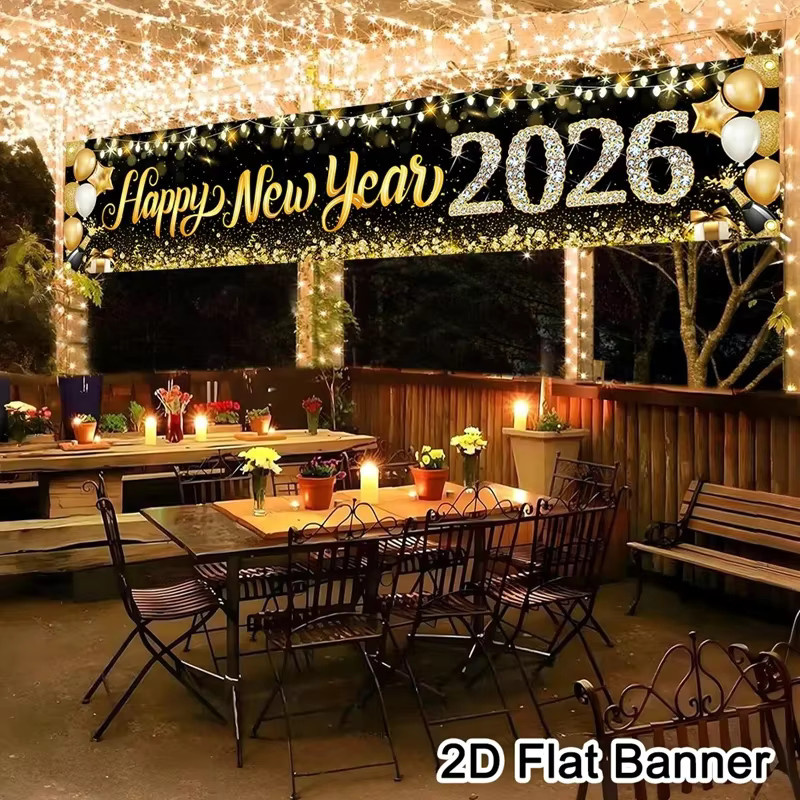 VIKAMA Neujahrs-Banner für Silvesterpartys, Mehrfarbiges Wimpel-Dekor für Garten und Innenhof, B/H: 180 x 35 cm - Bild 4