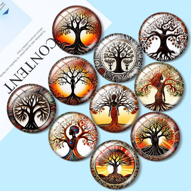 Foto Glas Cabochon, Aquarell Baum des Lebens, rund - Bild 1