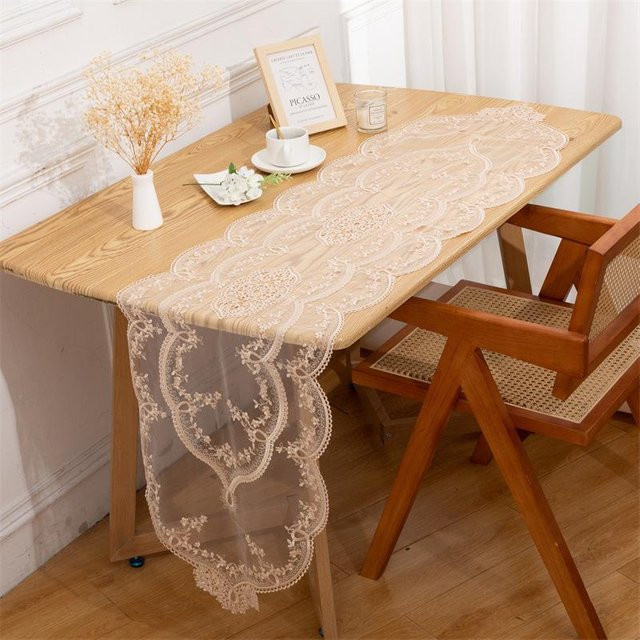Yiran Furniture Ovale Tischdecke mit Hohlstickerei in Beige, Wasserabweisend, B/H: 90 x 40 cm - Bild 1