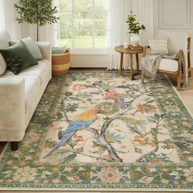 Lodestar Bereichsteppich mit Blumen- und Vogelmuster, weich, rutschfest und waschbar, B/T: 120 x 160 cm, Mehrfarbig - Bild 1