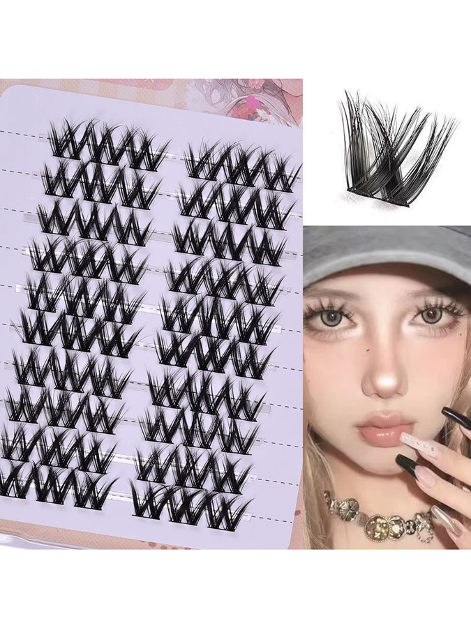 JIEFUXIN W-Lashes 3D Cluster Wimpern, 60 Stück, Black, Unisex - Bild 5