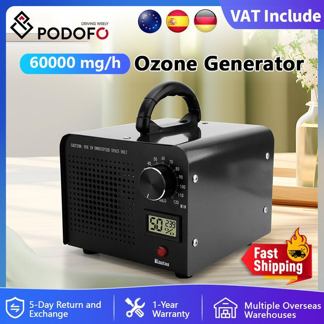 Podofo Ozon-Generator Luftreiniger in Schwarz zur Entfernung von Formaldehyd und Gerüchen für Zuhause, Küche, Büro und Auto - Bild 1