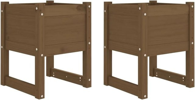 vidaXL Pflanzkübel Set aus Massivholz Kiefer, 2 Stück, Honigbraun, B/T/H: 40 x 40 x 52,5 cm - Bild 1