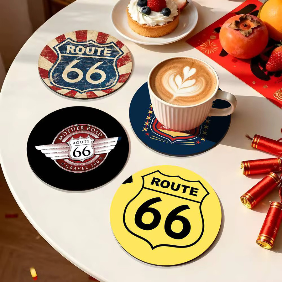 Rundes Holzuntersetzer Set mit US Route 66 Anime Motiv in Mehrfarbig - Bild 5