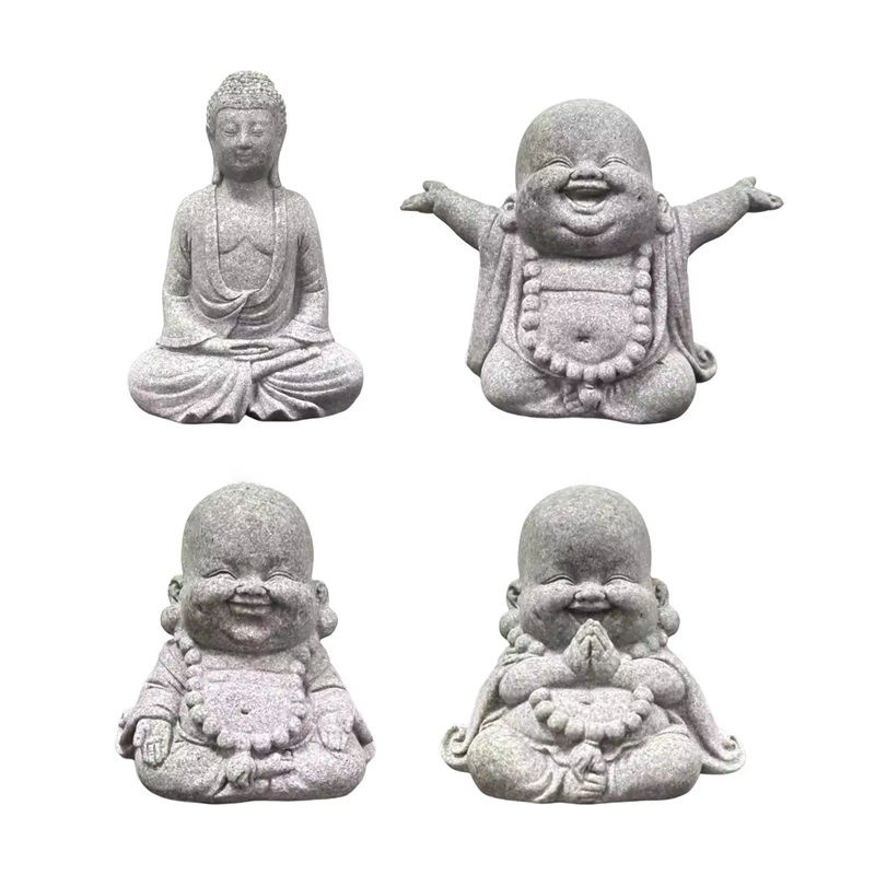 Kesoto Buddha Statue handgeschnitzte Skulptur aus Stein in Grau, stehend und orientalisch - Bild 6