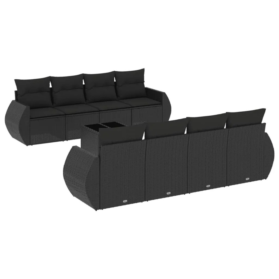 vidaXL 9-teilige Garten-Sofagarnitur in Schwarz mit Kissen aus Poly-Rattan und Metallgestell - Bild 2