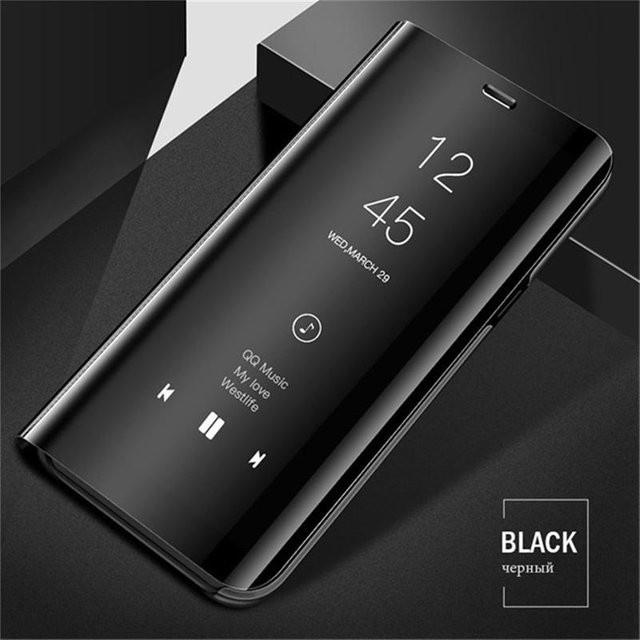 Stoßfeste Luxus Spiegel Flip Hülle für Samsung Galaxy S8 S9 S10 S20 S21 S22 S23 S24 Ultra Plus FE 5G in Schwarz - Bild 1