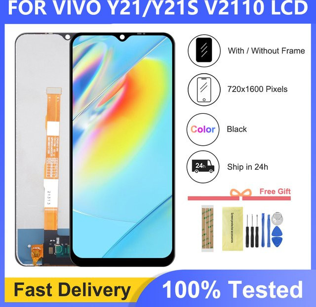 LCD-Display mit Rahmen und Touchscreen als Ersatz für vivo y21s v2110 und vivo y21 v2111, 6.51 Zoll, Schwarz - Bild 1